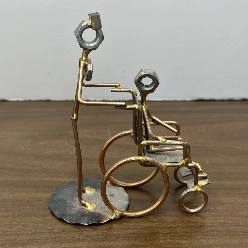 Handmade Caregiver Nurse Wheelchair Rock Creek Metal Art Figurine Desk Accessory